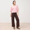 Pull droit court col v manches courtes rose clair femme