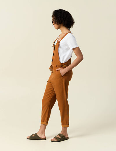 Salopette fluide boutonnée camel femme