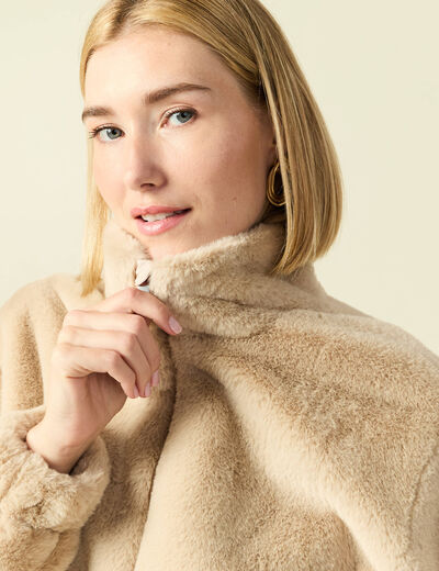 Veste droite courte col montant beige femme