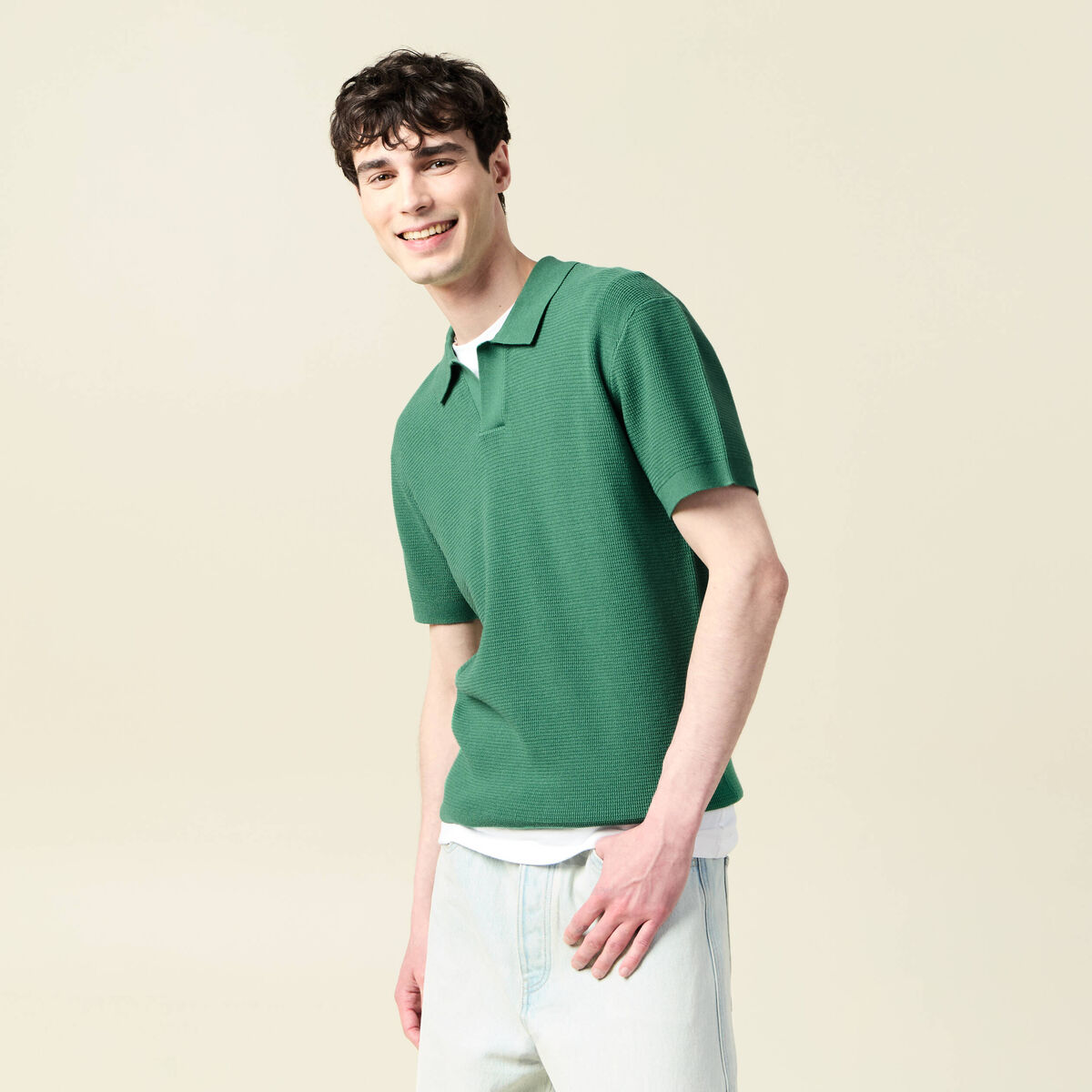 Polo cintr&eacute; manches courtes vert homme