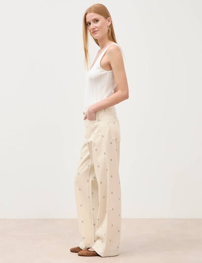 Jeans wide leg taille standard blanc femme