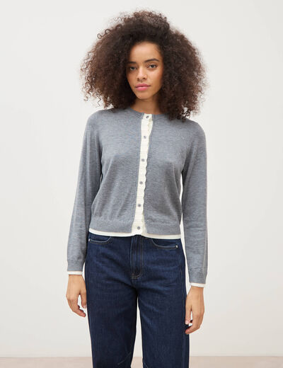 Gilet droit manches longues col rond gris femme