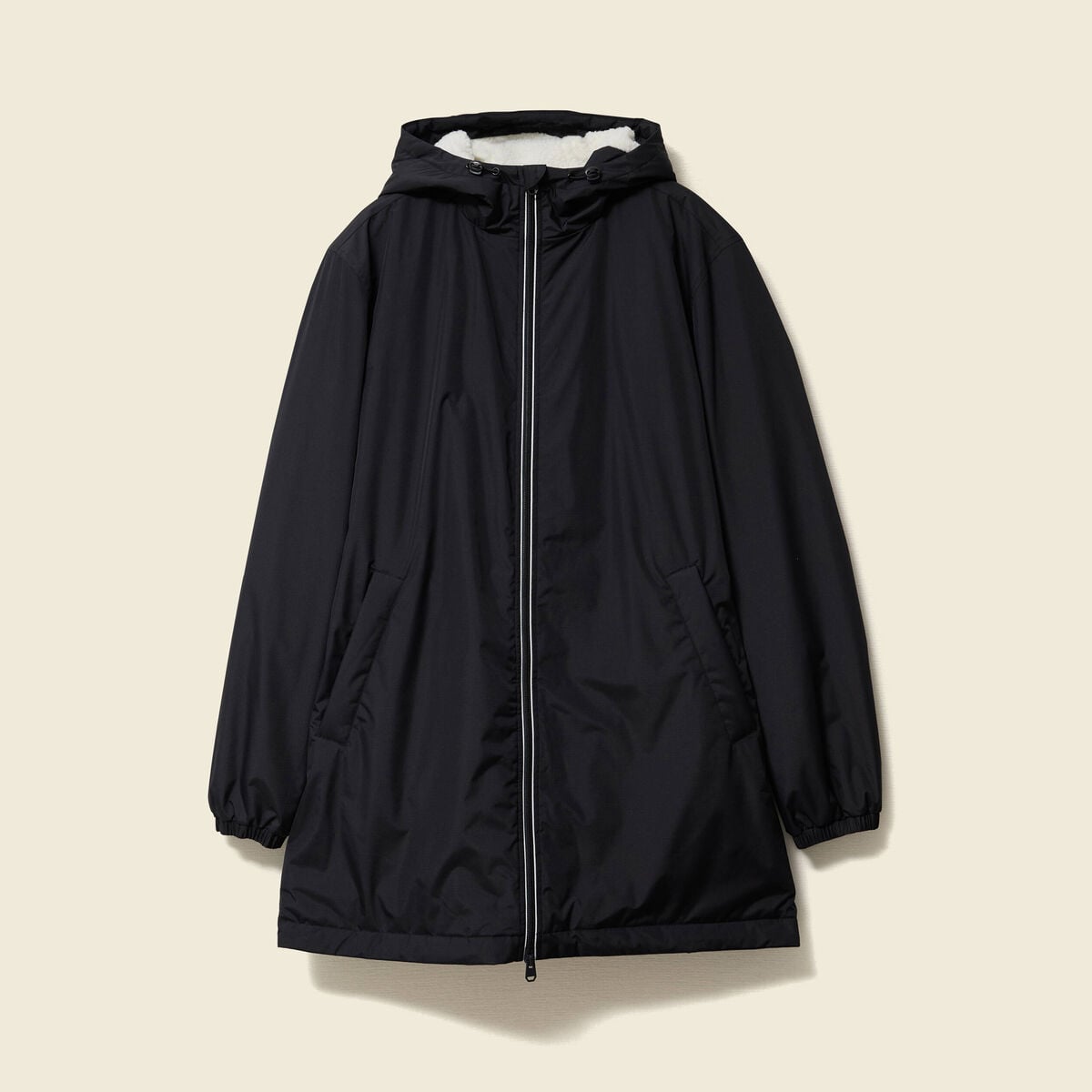 Parka longue droite &agrave; capuche noir homme