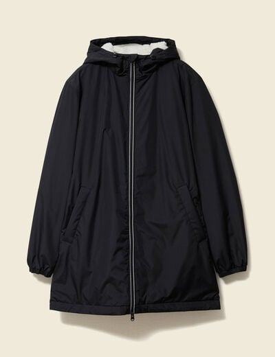 Parka longue droite &agrave; capuche noir homme
