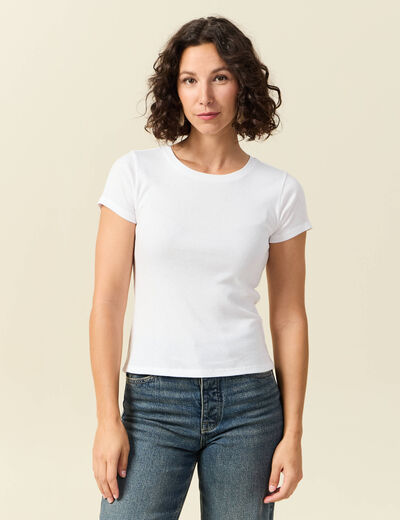 T-shirt cintré col rond manches courtes blanc femme
