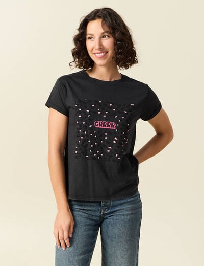 T-shirt en coton manches courtes noir femme