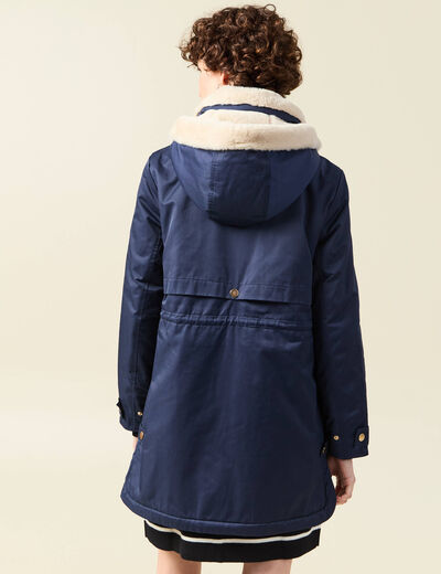 Parka droite à capuche bleu marine femme
