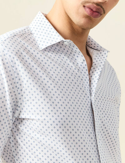 Chemise cintr&eacute;e en coton manches longues blanc homme