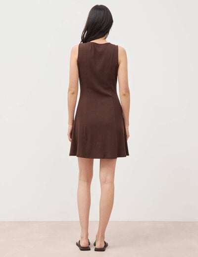 Robe sans manches en maille col rond marron fonc&eacute; femme