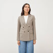 Blazer &agrave; carreaux col tailleur gris femme