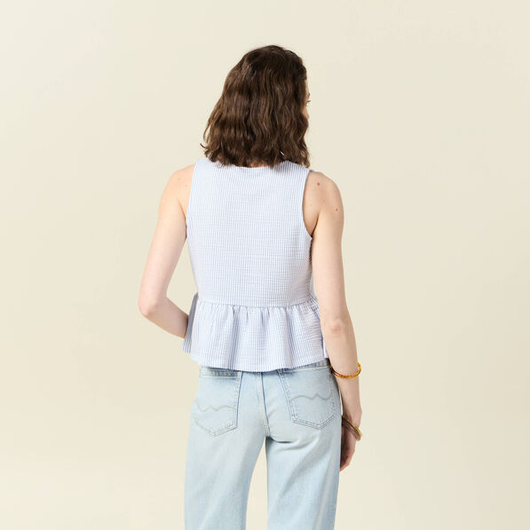 Blouse sans manches bleu pastel femme