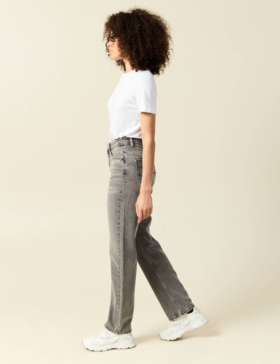 Jeans straight taille haute 7/8ème denim gris clair femme