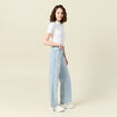 Jeans large taille haute denim bleach femme