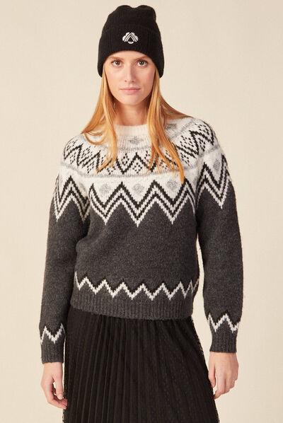Pull manches longues col rond gris foncé femme