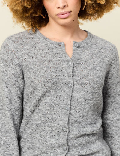 Gilet manches longues ajouré gris clair femme