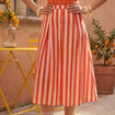 Jupe longue &eacute;vas&eacute;e en coton ray&eacute; orange corail femme