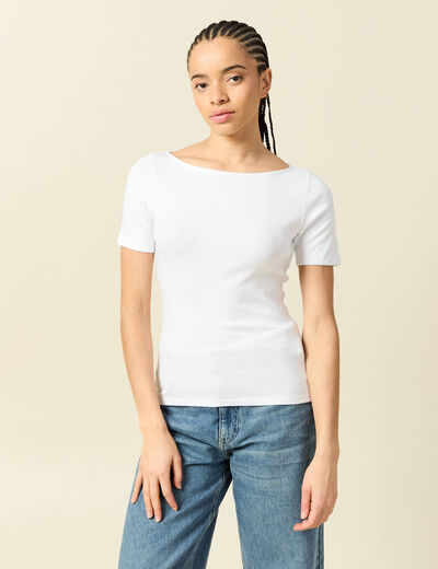 T-shirt ajust&eacute; manches courtes blanc femme
