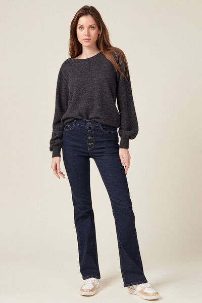 Pull manches longues gris foncé femme
