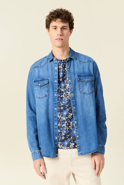 Chemise manches longues denim brut homme