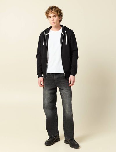 Sweat &agrave; capuche manches longues noir homme