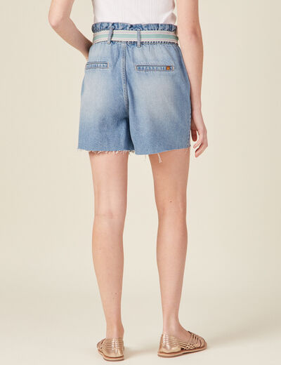 Short straight en jean denim used femme