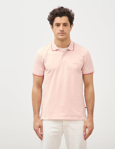 Polo cintr&eacute; en coton manches courtes rose poudr&eacute;e homme