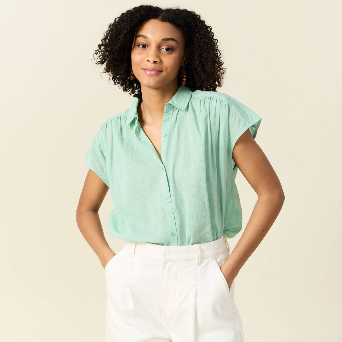 Blouse manches courtes vert clair femme