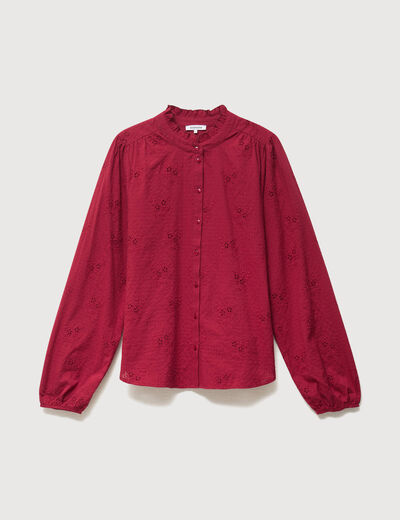 Chemise ample en coton manches longues bordeaux femme