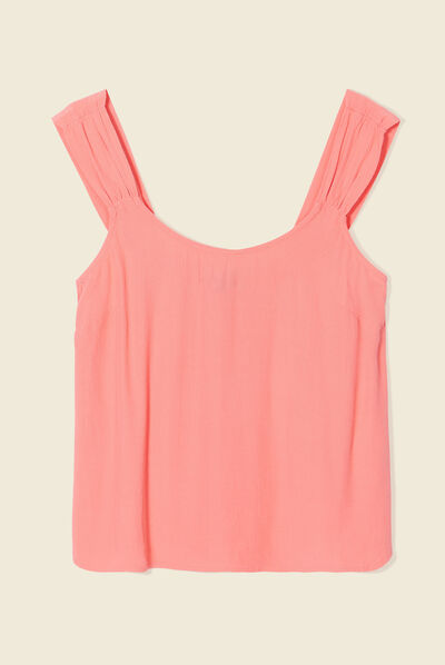 Blouse bretelles larges rose corail femme