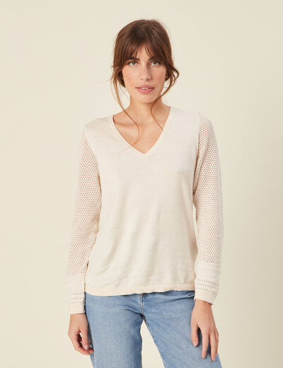 Pull à manches longues creme femme
