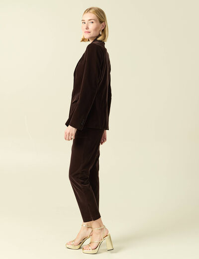 Veste blazer velours marron fonc&eacute; femme