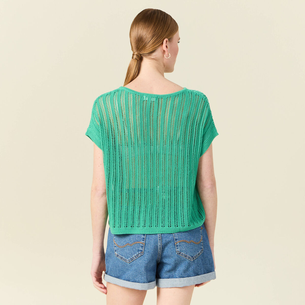 Pull ajouré éco-responsable vert menthe femme