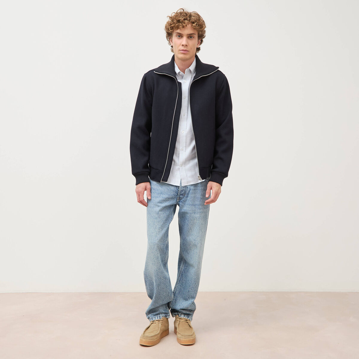 Blouson col camionneur manches longues bleu marine homme