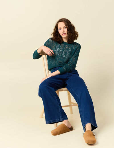Pull ajouré éco-responsable vert canard femme