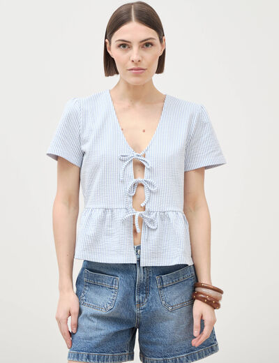 Blouse manches courtes bleu pastel femme