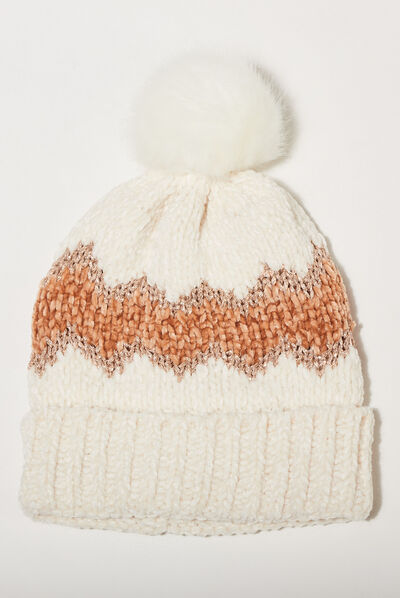 Bonnet à pompon ecru femme