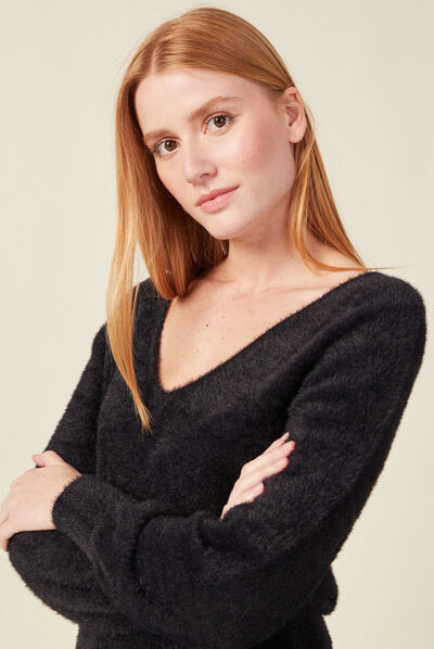Pull manches longues noir femme
