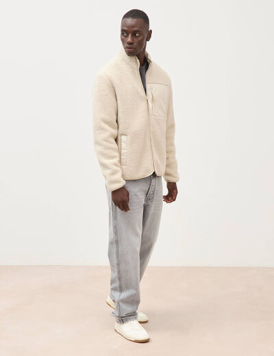 Veste droite sherpa col montant sable homme