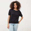 Pull col rond manches courtes noir femme