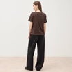 T-shirt droit col rond manches courtes marron chocolat femme