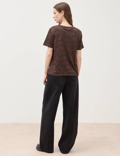 T-shirt droit col rond manches courtes marron chocolat femme