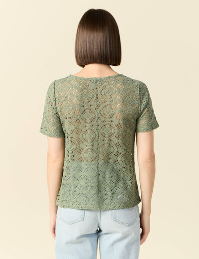 T-shirt manches courtes vert kaki femme