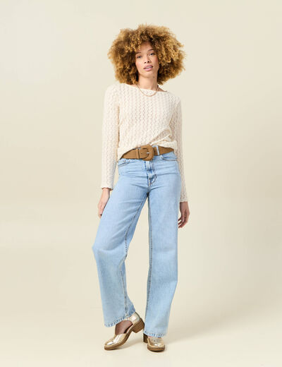 T-shirt manches longues ajouré ecru femme