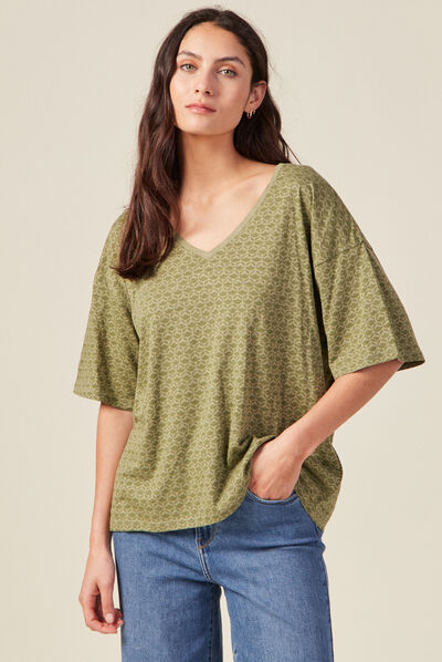 T-shirt manches courtes vert kaki femme