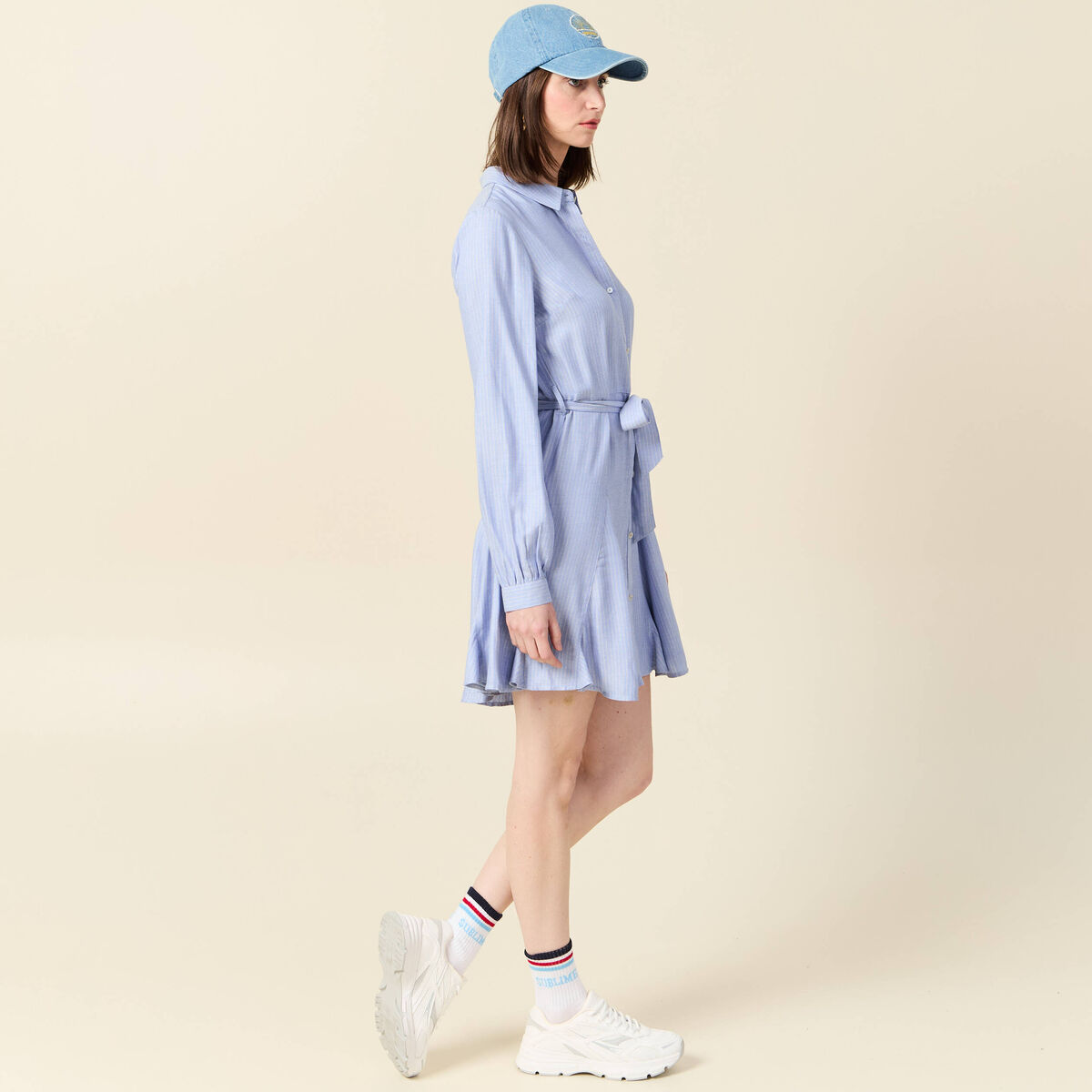 Robe patineuse courte manches longues bleu femme