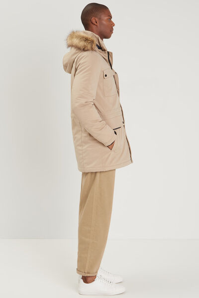 Parka droite à capuche beige homme