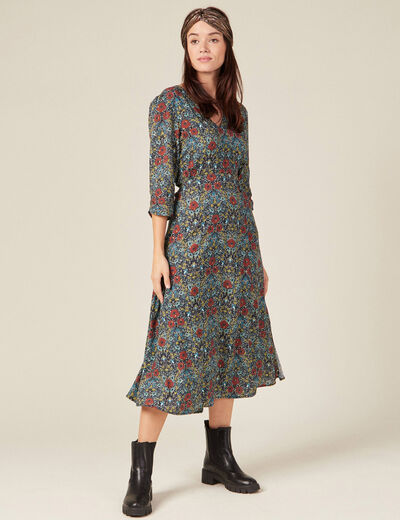 Robe longue évasée noir femme