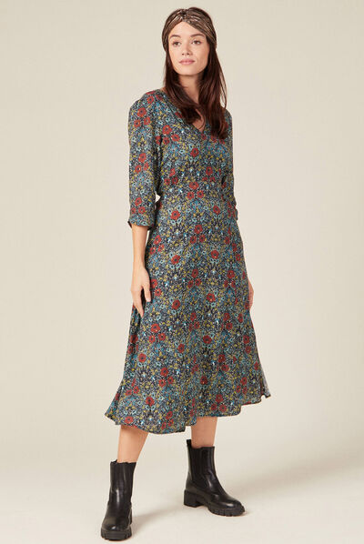 Robe longue évasée noir femme