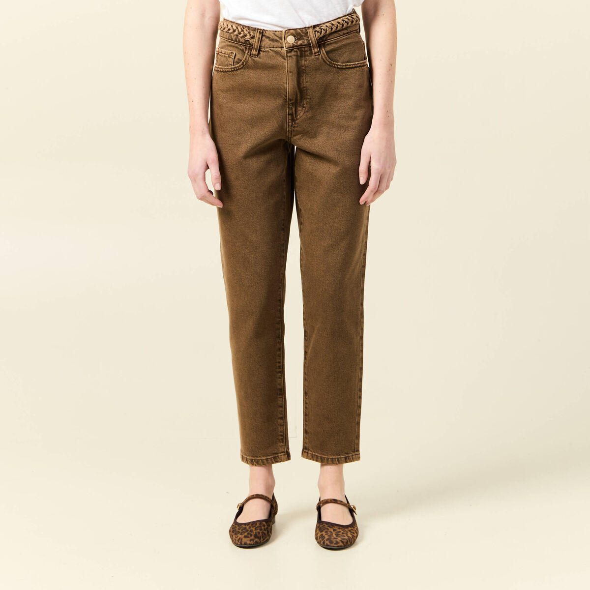 Jeans mom 7/8ème marron foncé femme