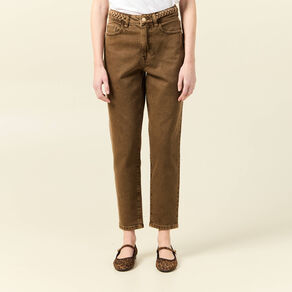 Jeans mom 7/8ème marron foncé femme